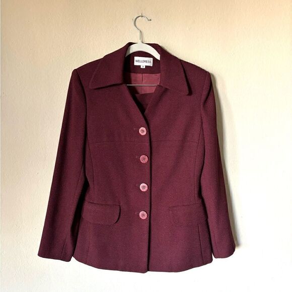 Vintage Welldress Wine Burgundy Suit Blazer and Skirt  Size M - Picture 6 of 11